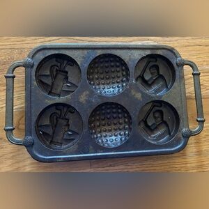 Rowoco Cast Iron “Golf” Muffin/Cornbread Pan, Vintage, GUC